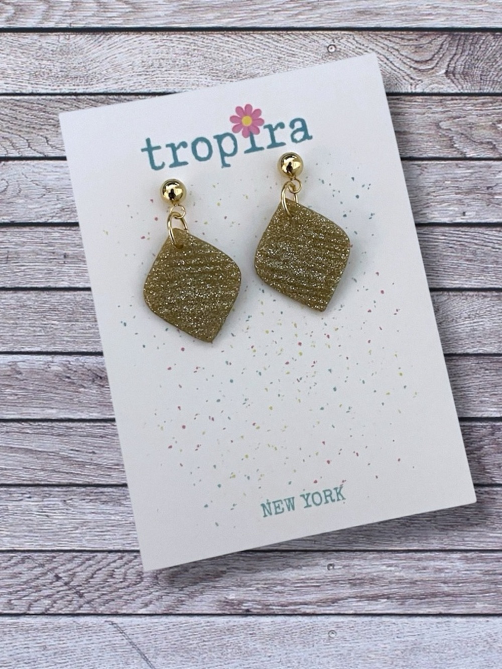 Gold Glitter Tear Drop Polymer Clay Earrings
